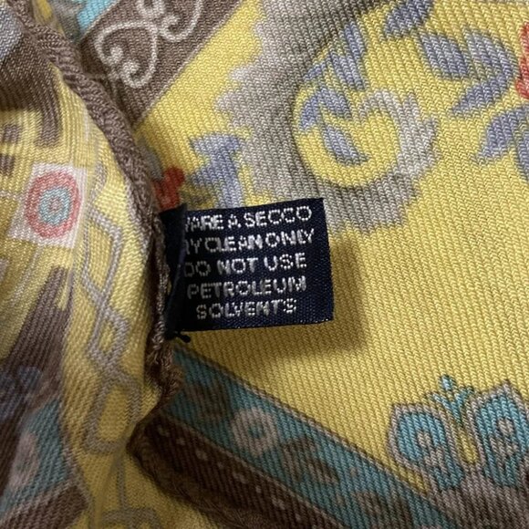 Auth ETRO - Yellow Light Brown Multi Wool Silk Scarf - Picture 5 of 7